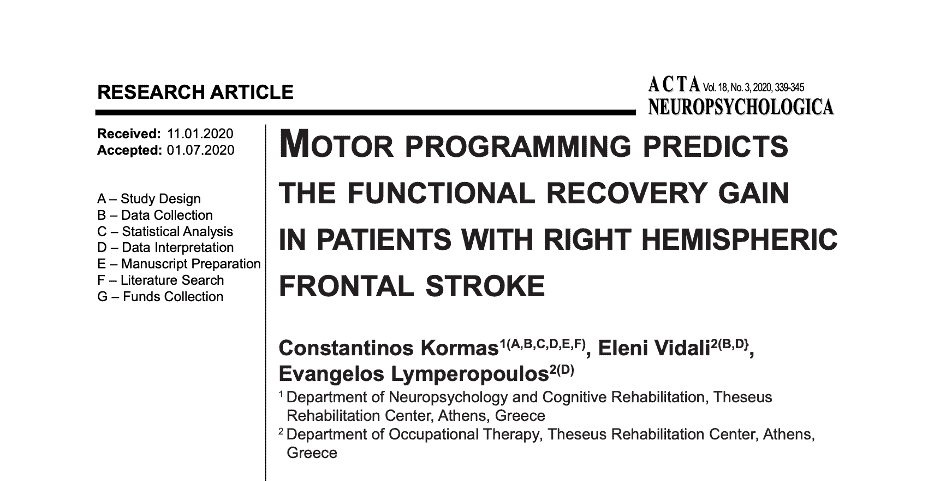 Motor programming predicts the functional recovery gain in patients with right hemispheric frontal stroke